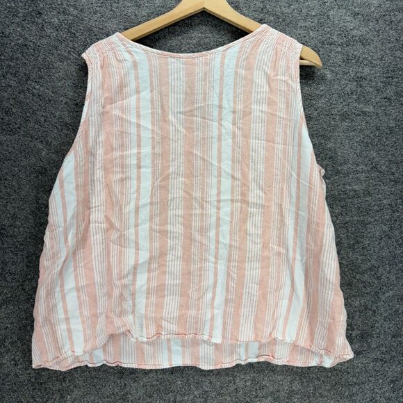 Time And Tru Blouse Women 3XL Pink Striped Sleeveless Wide Strap V-Neck Linen - Picture 2 of 7